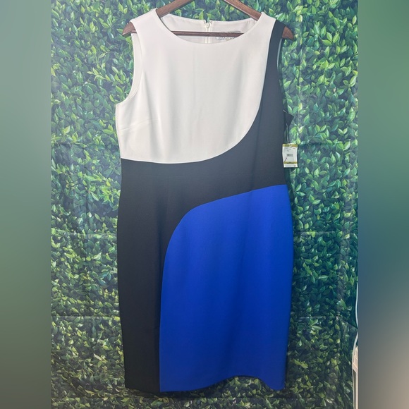 Kasper Dresses & Skirts - Kasper Asymmetrical Dress in White, Black, and Blue